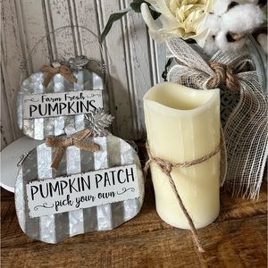 Metal Pumpkin Sign Set - 2 pcs